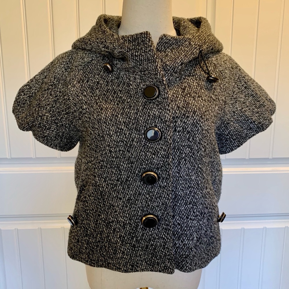 Wool Blend Button Down Large Hooded Vest Coat